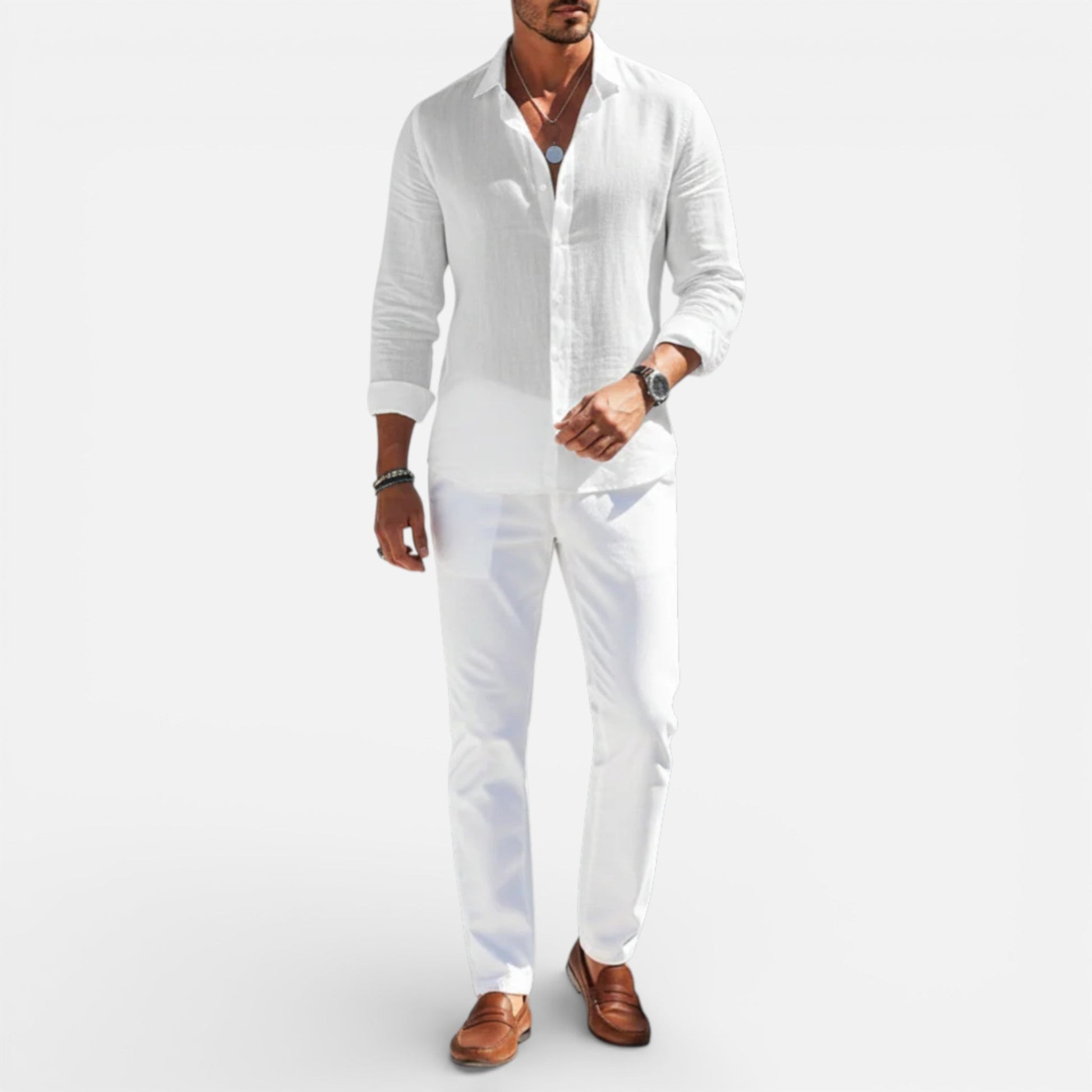 Men’s Breathable Linen Button-Up