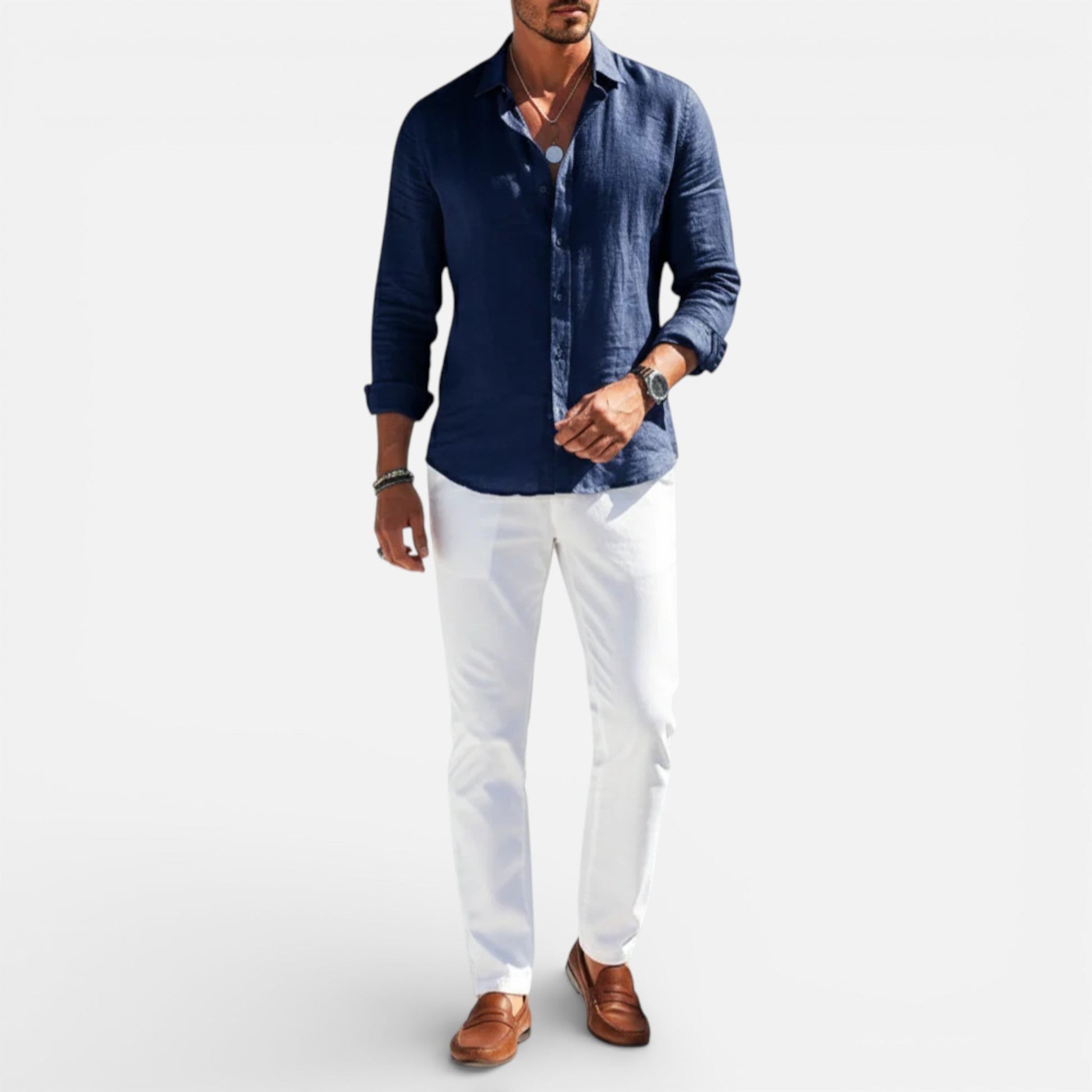 Men’s Breathable Linen Button-Up